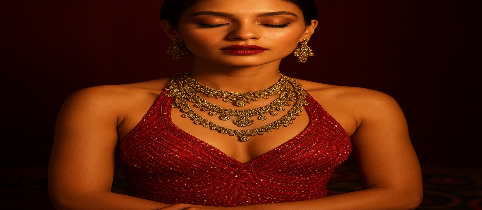 fb7 গেমিং প্ল্যাটফর্মের টেবিলে লাল পোশাকে সজ্জিত একজন নারী উপস্থাপক